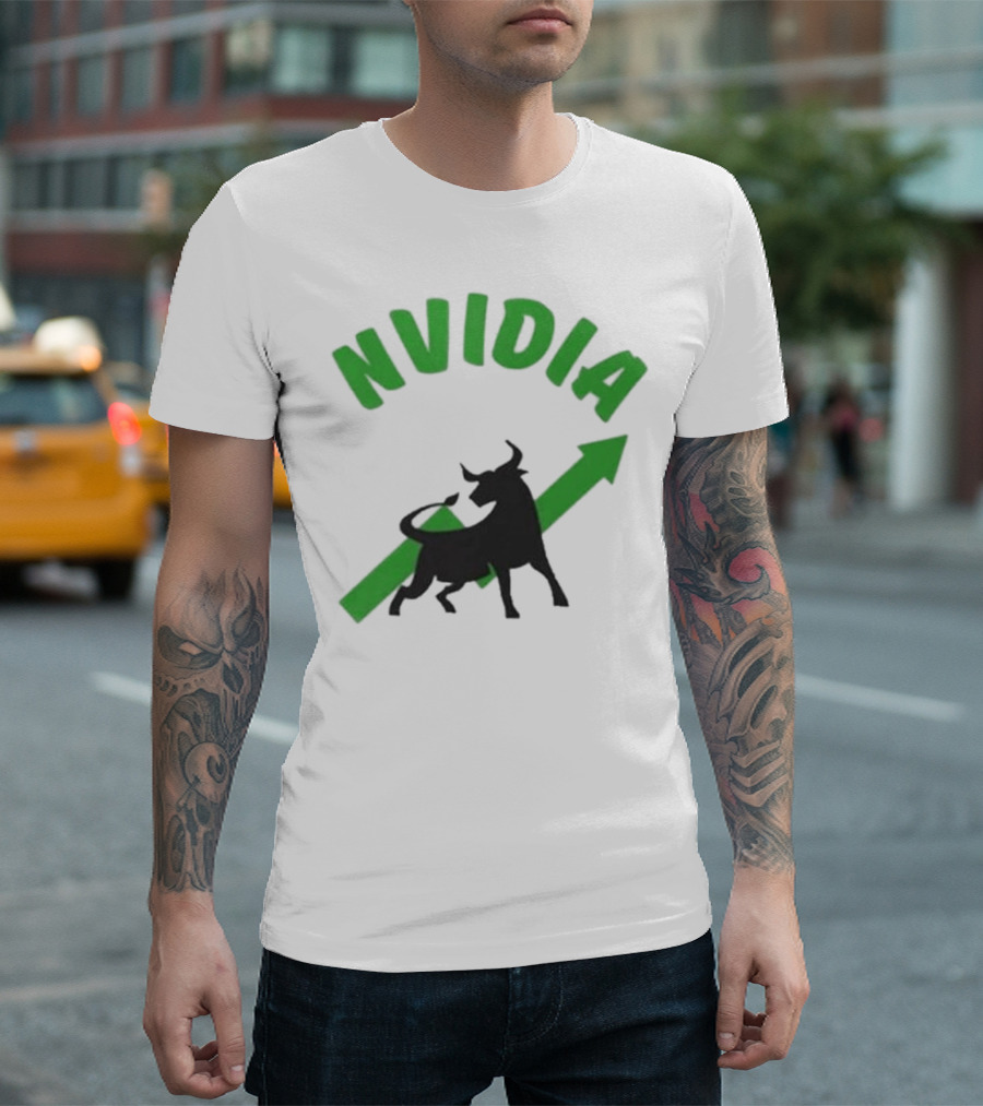 Nvidia Stock Bullish with Upward Arrow and Bull T-Shirt