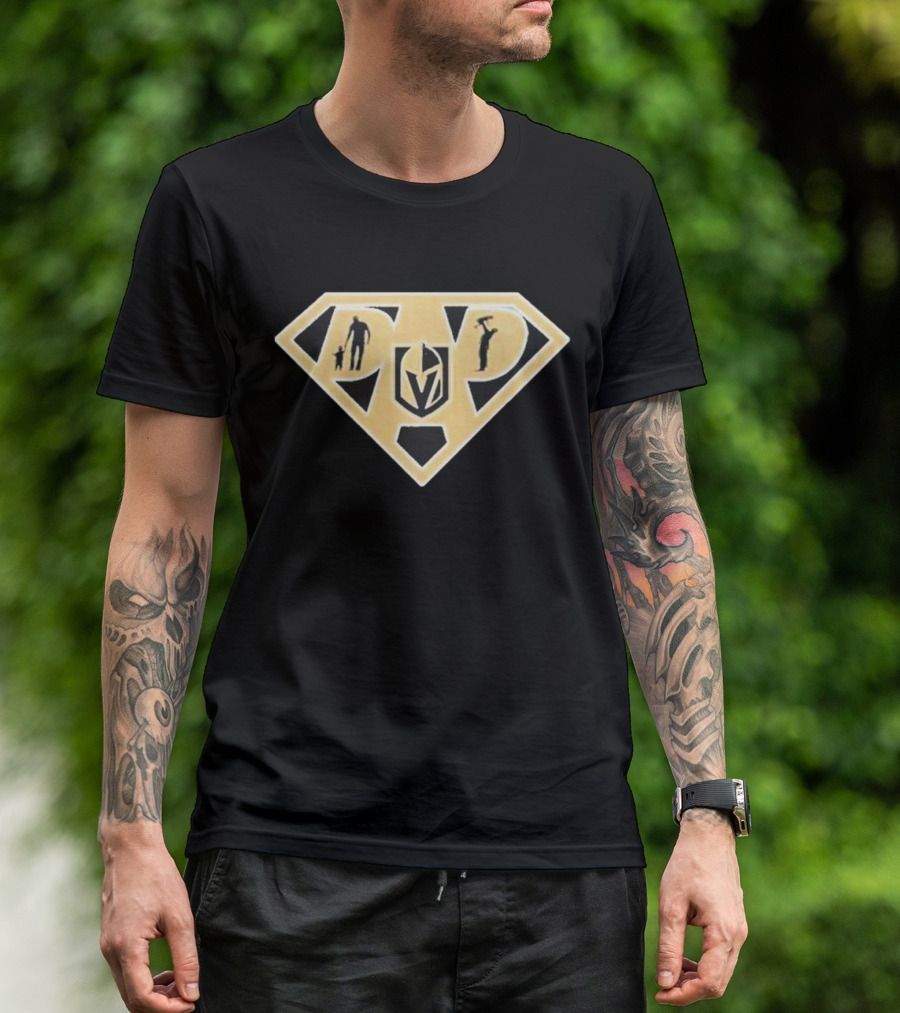Vegas Golden Knights Super Dad Hero Shield T-Shirt