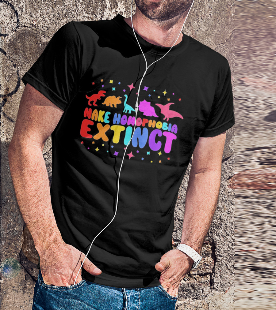 Make Homophobia Extinct Rainbow Dinosaurs Gay Pride T-Shirt