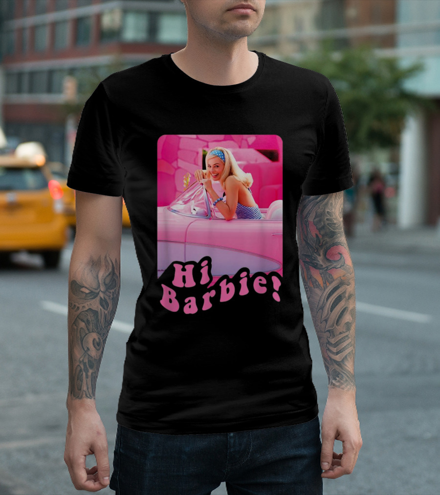 Barbie The Movie Hi Barbie Pink Car Scene T-Shirt