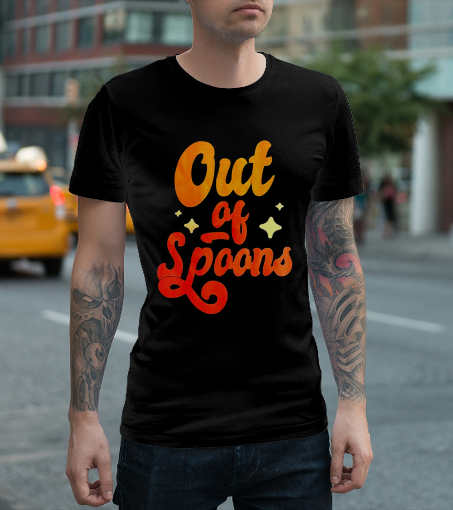 Out of Spoons Stars Retro Orange Text T-Shirt