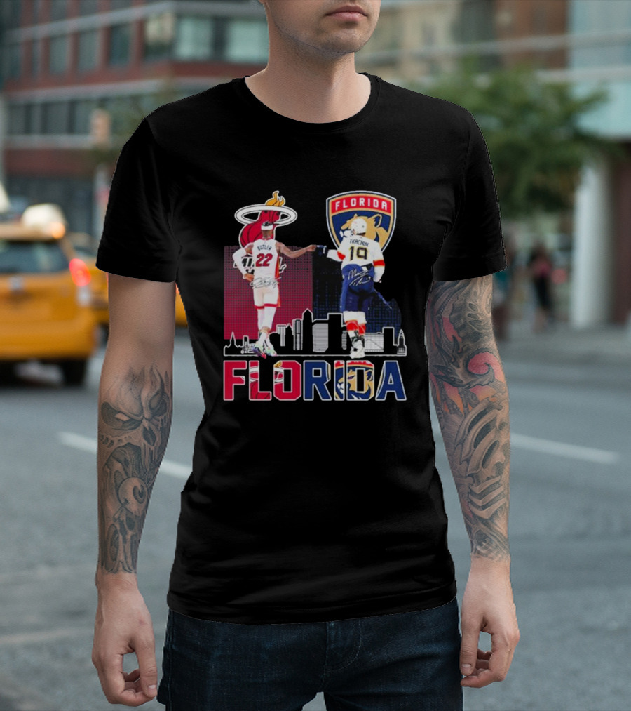 Jimmy Butler Tkachuk Florida Skyline Miami Heat Panthers Signatures T-Shirt