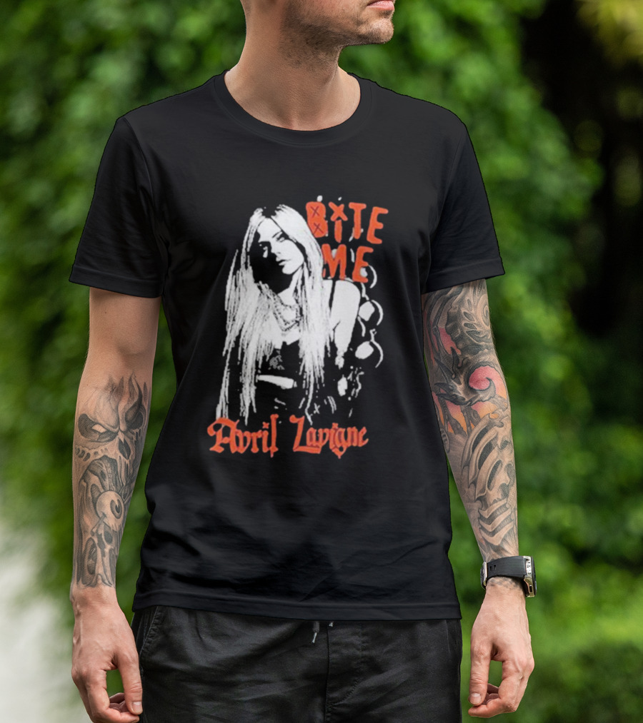Avril Lavigne Bite Me Black And White Grunge T-Shirt