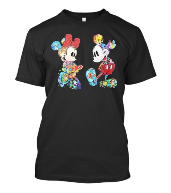 Couple Mickey Minnie Disney Characters Collage T-Shirt