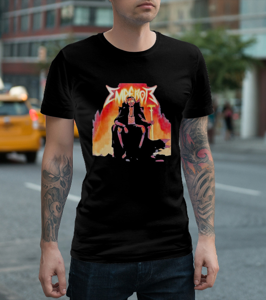 Don Temp Emperor Throne With Gothic Style Flames And Cape T-Shirt
