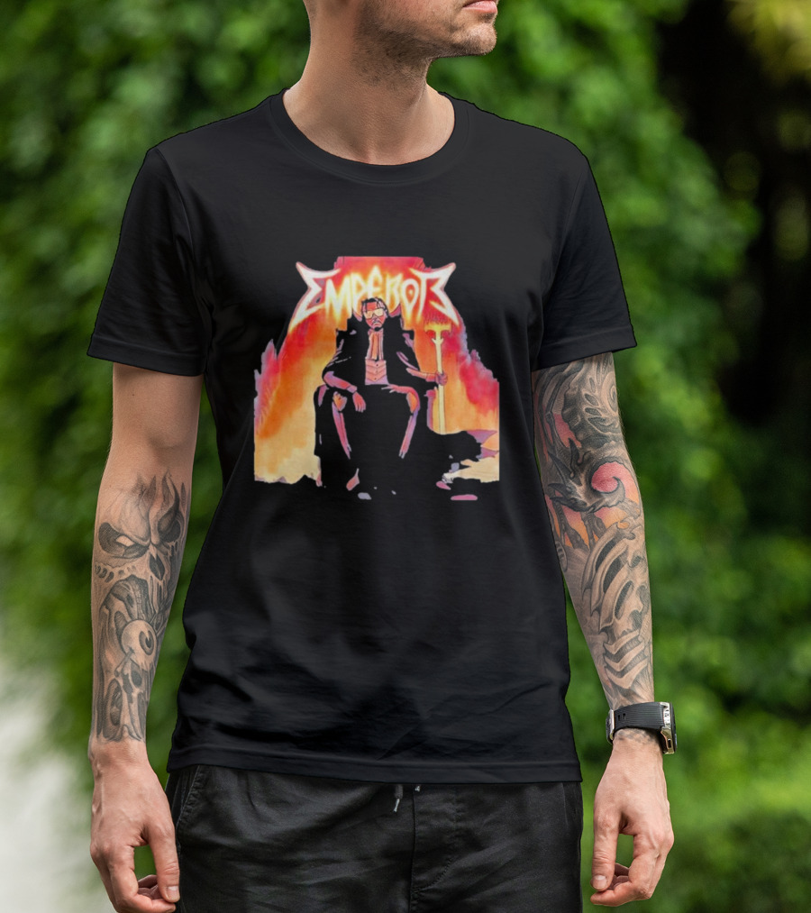 Don Temp Emperor Throne With Gothic Style Flames And Cape T-Shirt