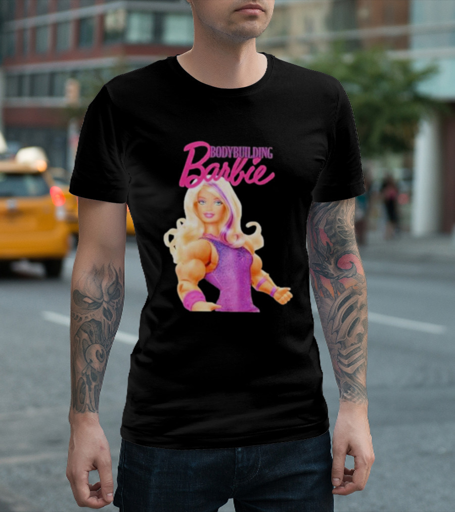 Bodybuilding Barbie Doll Strong Female Icon in Pink T-Shirt