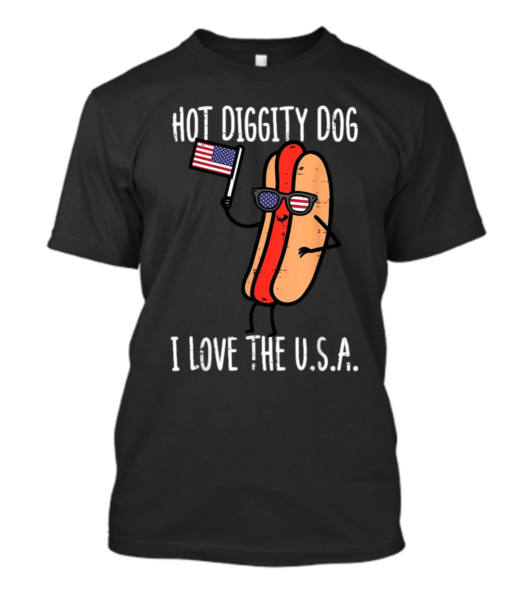 Hot Diggity Dog I Love The USA Flag Hotdog 4th July T-Shirt