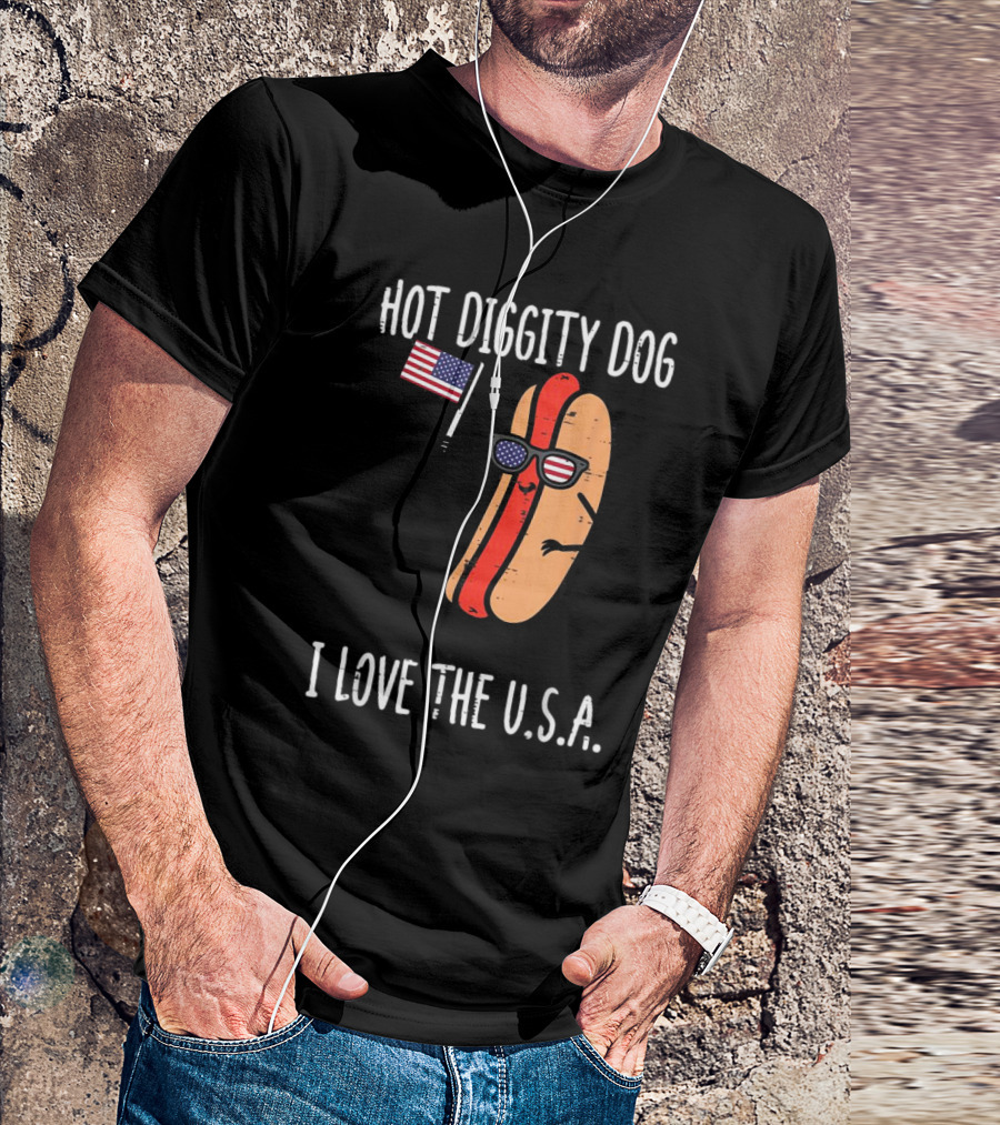 Hot Diggity Dog I Love The USA Flag Hotdog 4th July T-Shirt