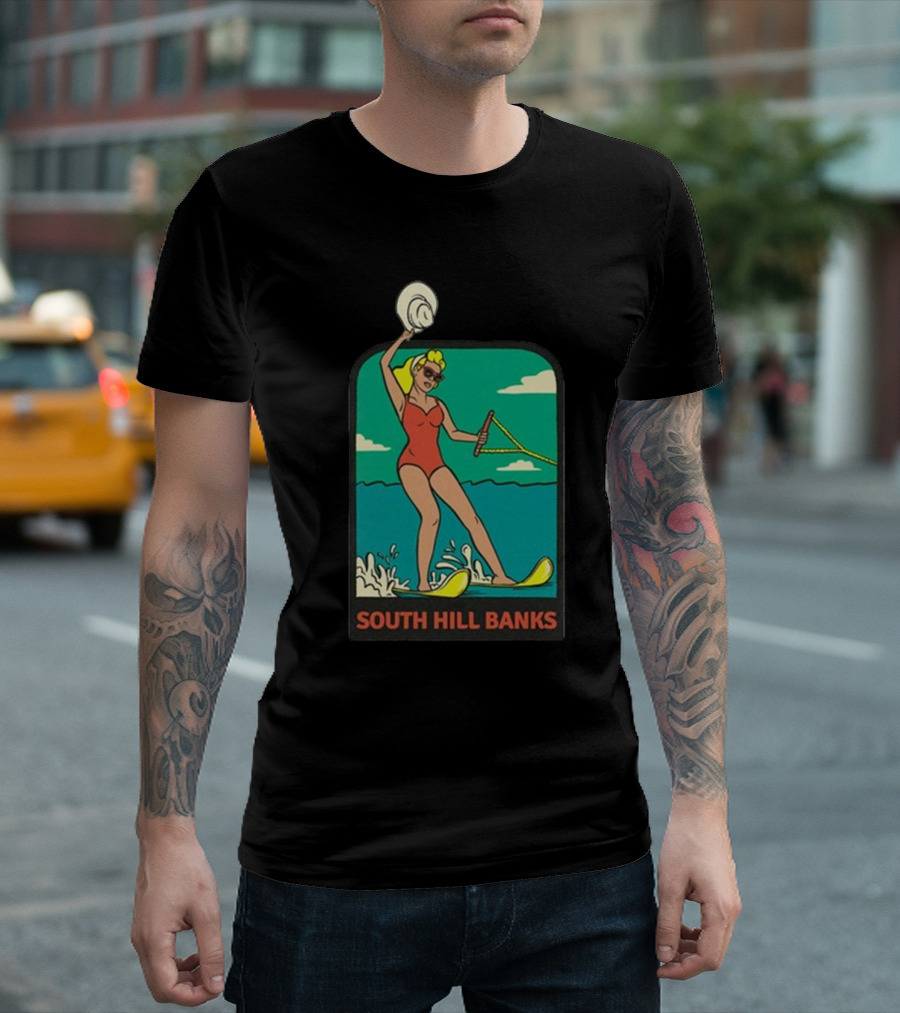 South Hill Banks Waterskiing Woman in Red Swimsuit T-Shirt