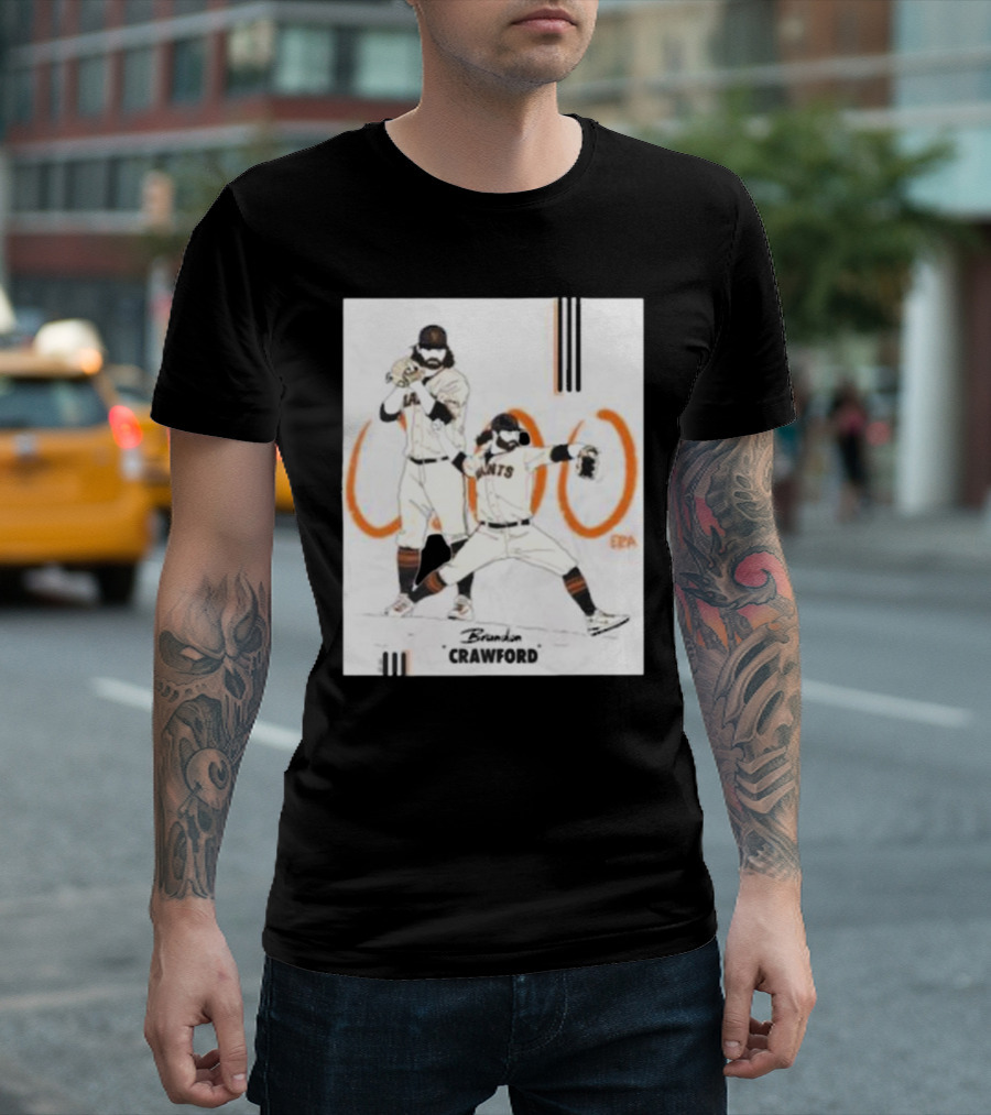 Brandon Crawford Giants Baseball Illustration with 1000 Celebratory T-Shirt