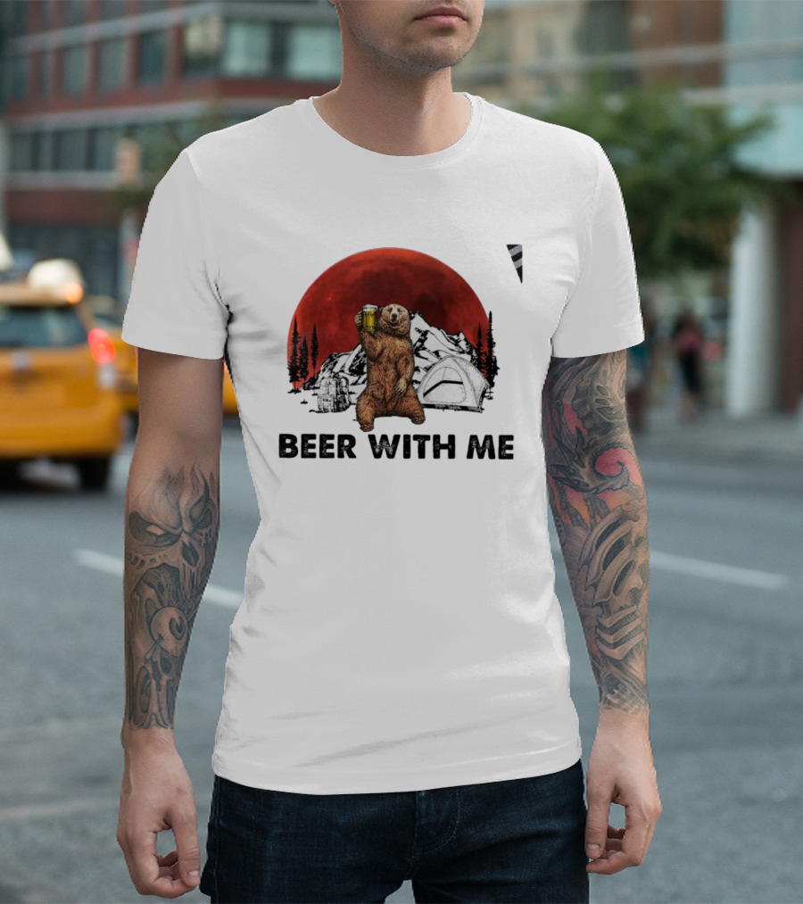 Beer With Me Bear Camping Moon Scene T-Shirt