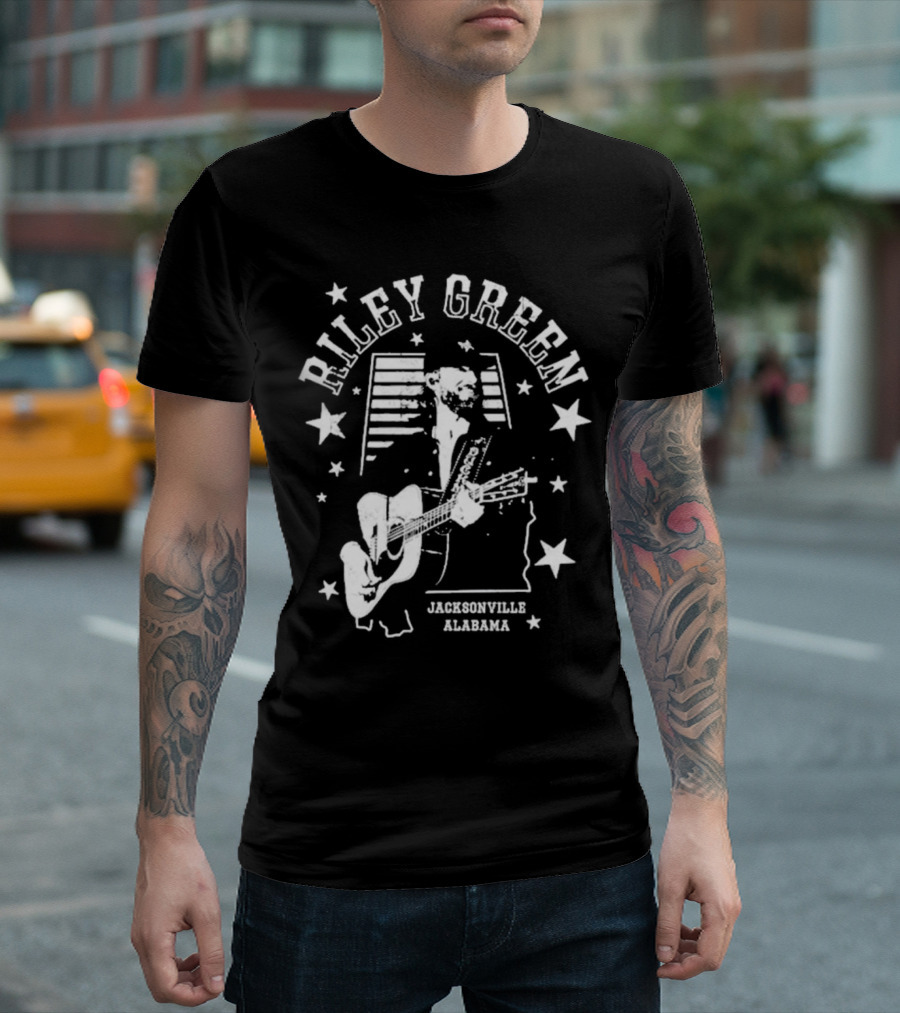 Riley Green Jacksonville Alabama Stars and Stripes Guitar T-Shirt