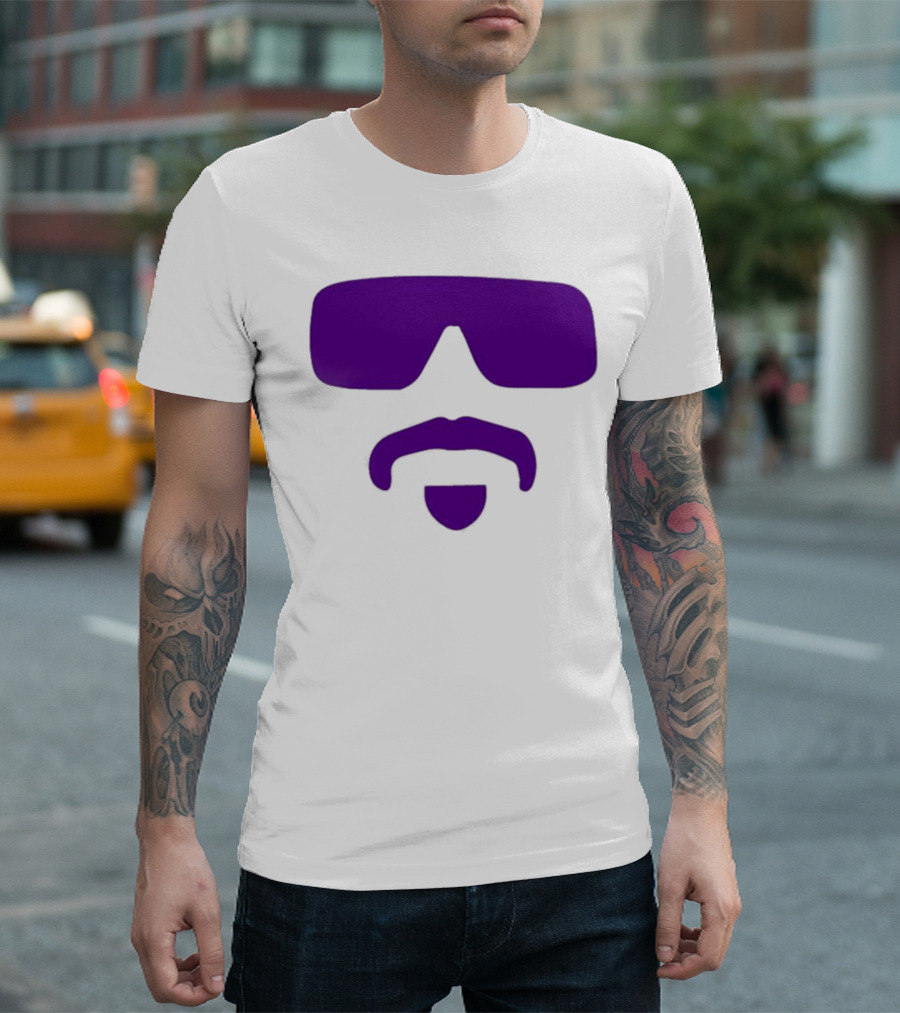 Gavin Guidry Wears Hayden Travinski Purple Sunglasses and Beard T-Shirt