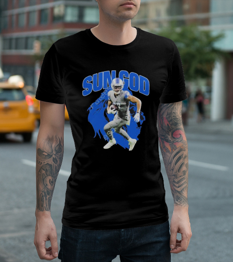 Detroit Lions Sun God Football Player T-Shirt
