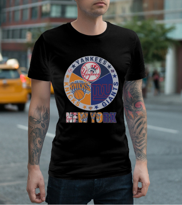 Yankees Knicks Giants New York Sports Logos Basketball Baseball Football T-Shirt