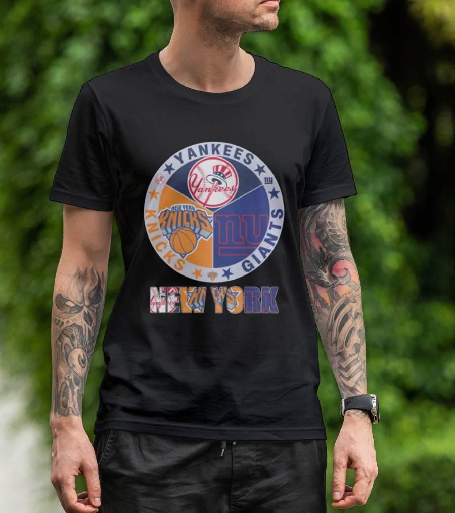 Yankees Knicks Giants New York Sports Logos Basketball Baseball Football T-Shirt