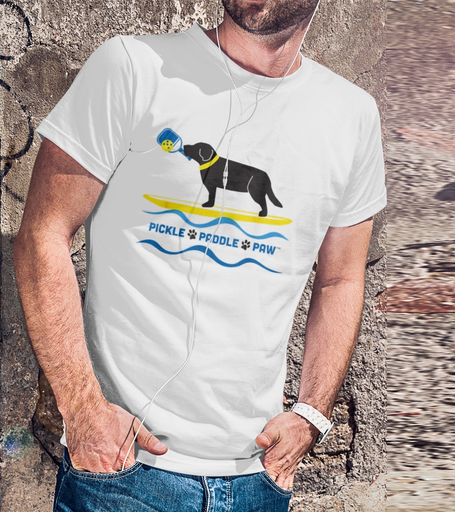 Pickle Paddle Paw Dog Surfing With Pickleball Paddle T-Shirt