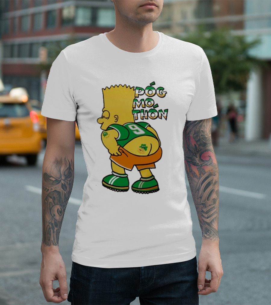 Póg Mo Thón Bart Irish Shamrock Tattoo Football Green Orange 9 T-Shirt