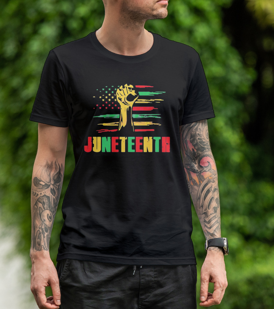 Juneteenth Strong Fist Black History Month American Flag T-Shirt