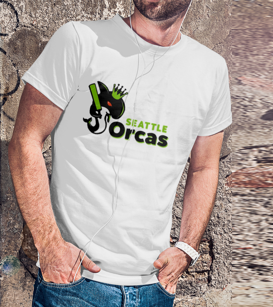 SEATTLE ORCAS CROWNED KING BLACK AND NEON GREEN T-Shirt
