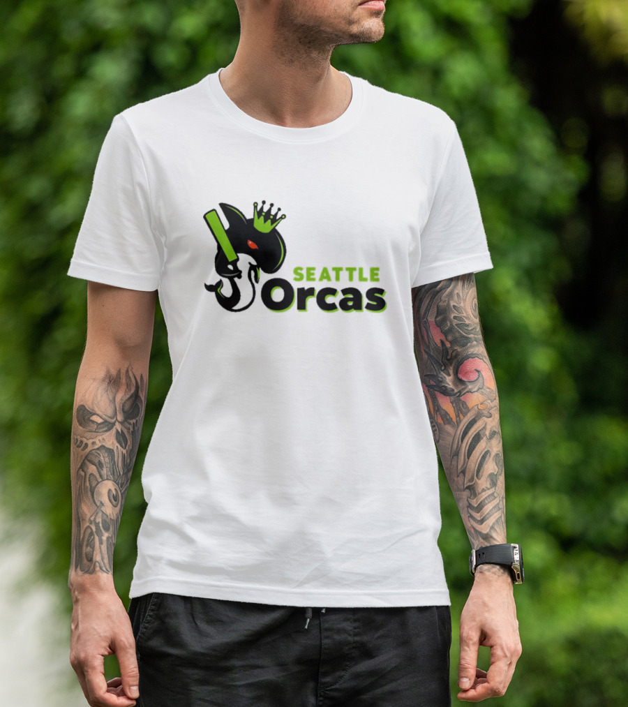 SEATTLE ORCAS CROWNED KING BLACK AND NEON GREEN T-Shirt