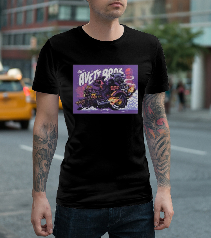 The Avett Bros Raccoon Motorcycle Racing 17 Rockets T-Shirt