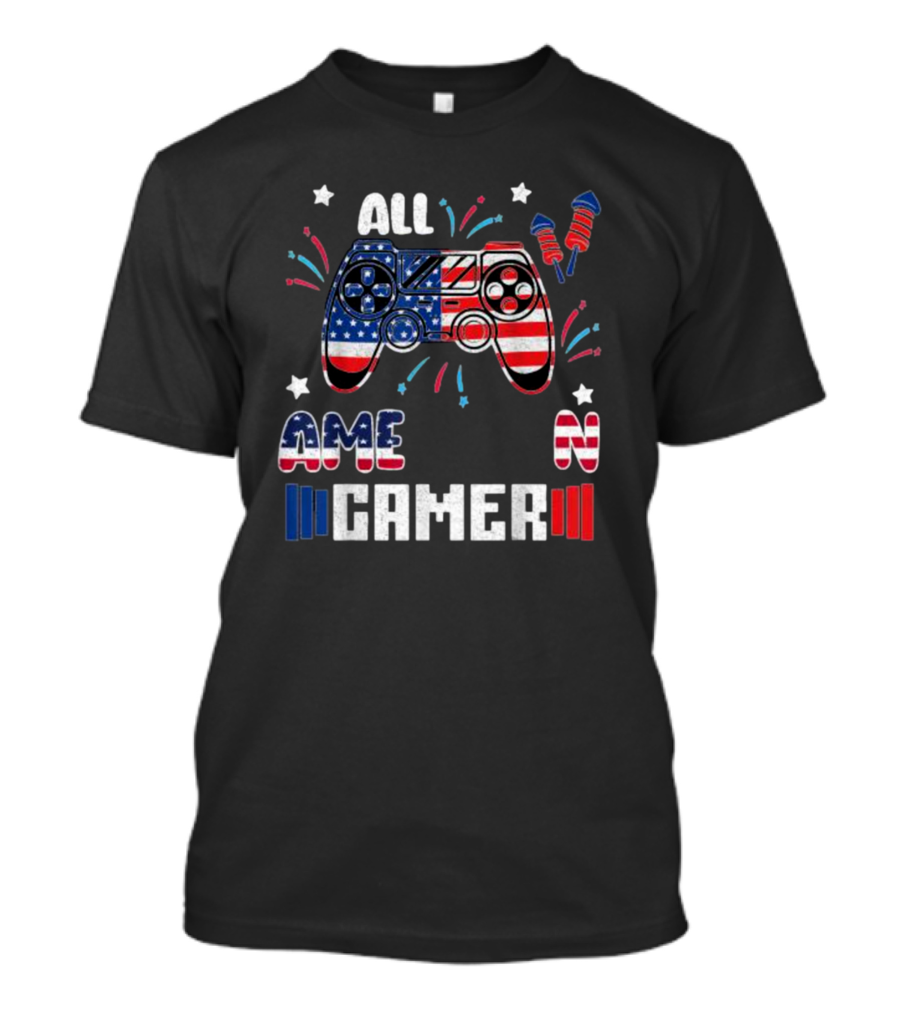 All American Gamer 4th Of July Flag Controller Fireworks T-Shirt