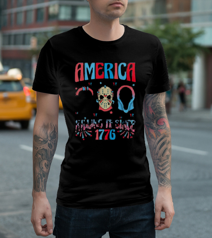 America Killing It Since 1776 Horror Masks July 4th USA T-Shirt