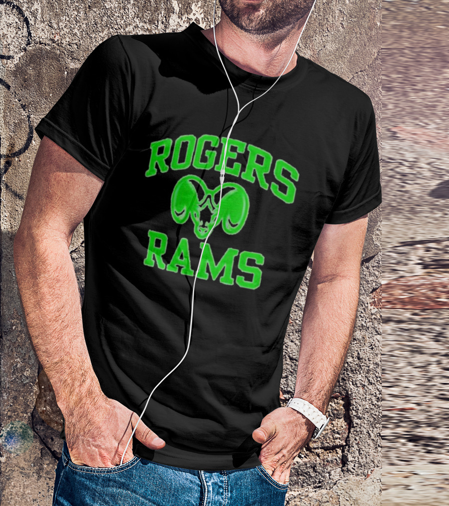 Rogers Rams Green Neon Ram Head Emblem T-Shirt