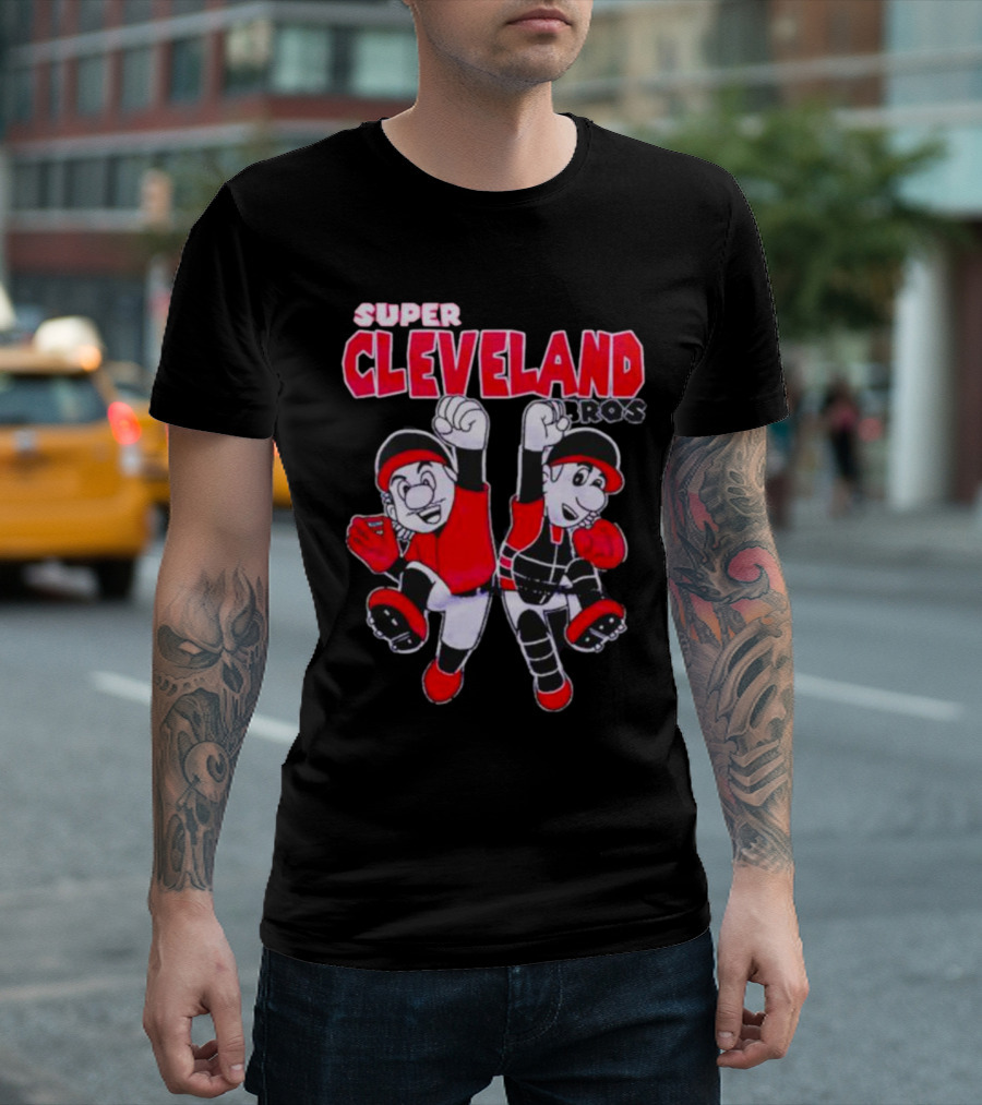 Super Cleveland Bros Red and Black Cartoon Characters T-Shirt