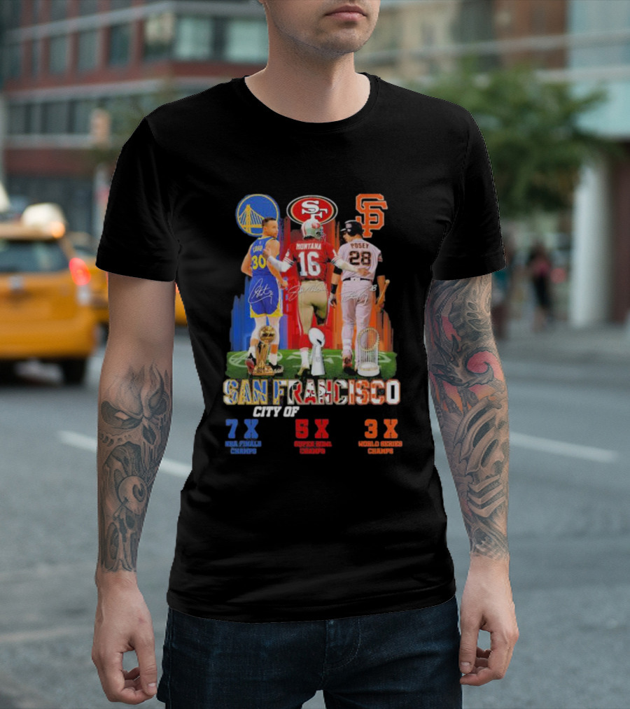 San Francisco City Of Champions 7X NBA Finals 5X Super Bowl 3X World Series Golden State Warriors 49ers Giants T-Shirt