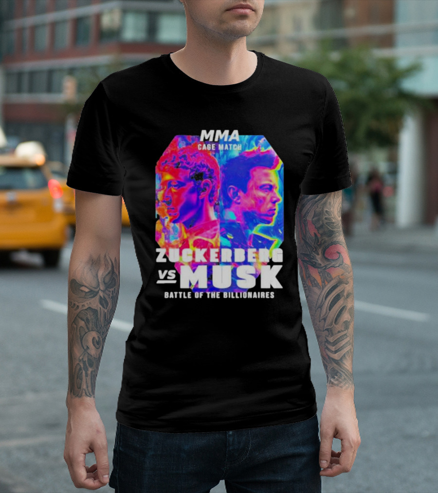 MMA Cage Match Zuckerberg vs Musk Battle Of The Billionaires Poster Showdown T-Shirt