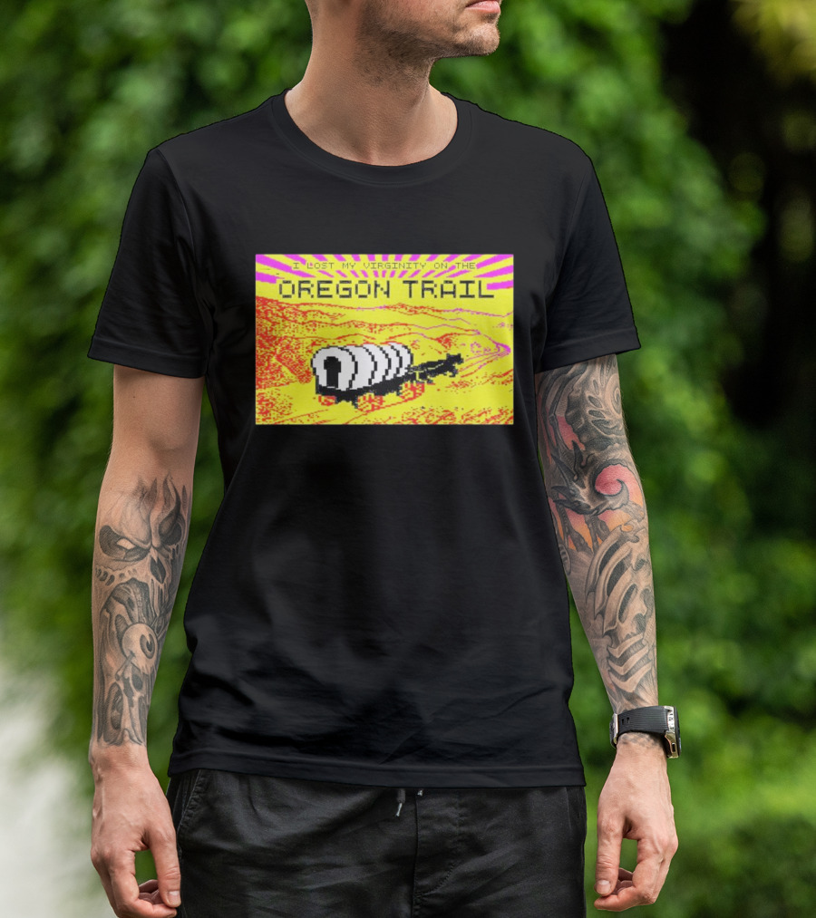 I Lost My Virginity On The Oregon Trail Retro Pixel Art Covered Wagon 80s T-Shirt
