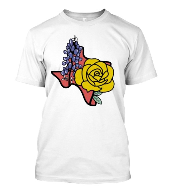 Texas Wildflower Humor Yellow Rose Bluebonnet State Outline T-Shirt