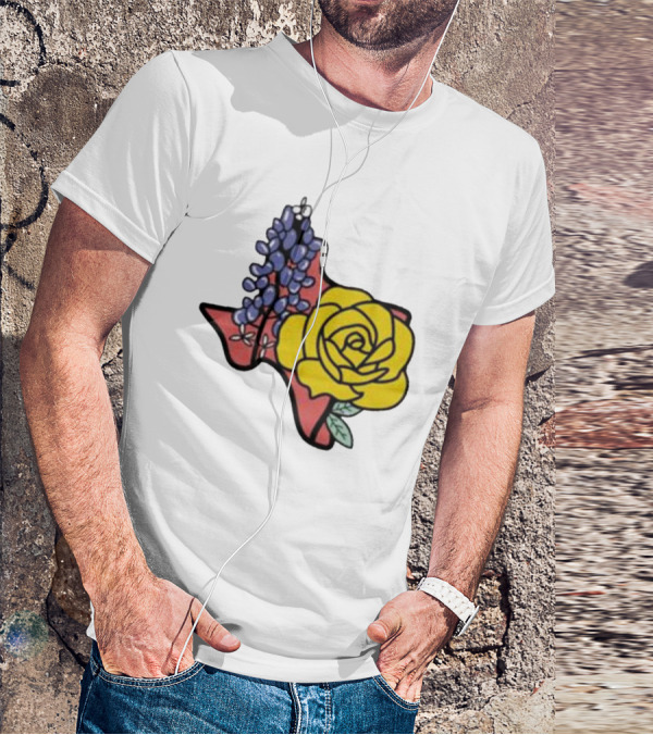 Texas Wildflower Humor Yellow Rose Bluebonnet State Outline T-Shirt