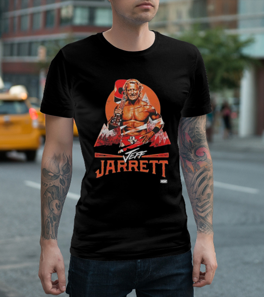 Jeff Jarrett AEW Wrestling With Guitar And Mountain Background T-Shirt