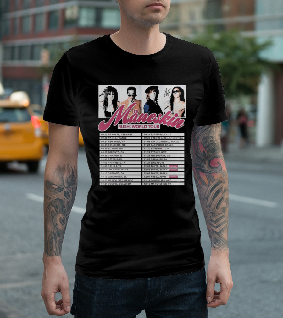 Måneskin Rush World Tour 2023: Iconic Band with Global Dates and Sold-Out Tokyo Shows T-Shirt