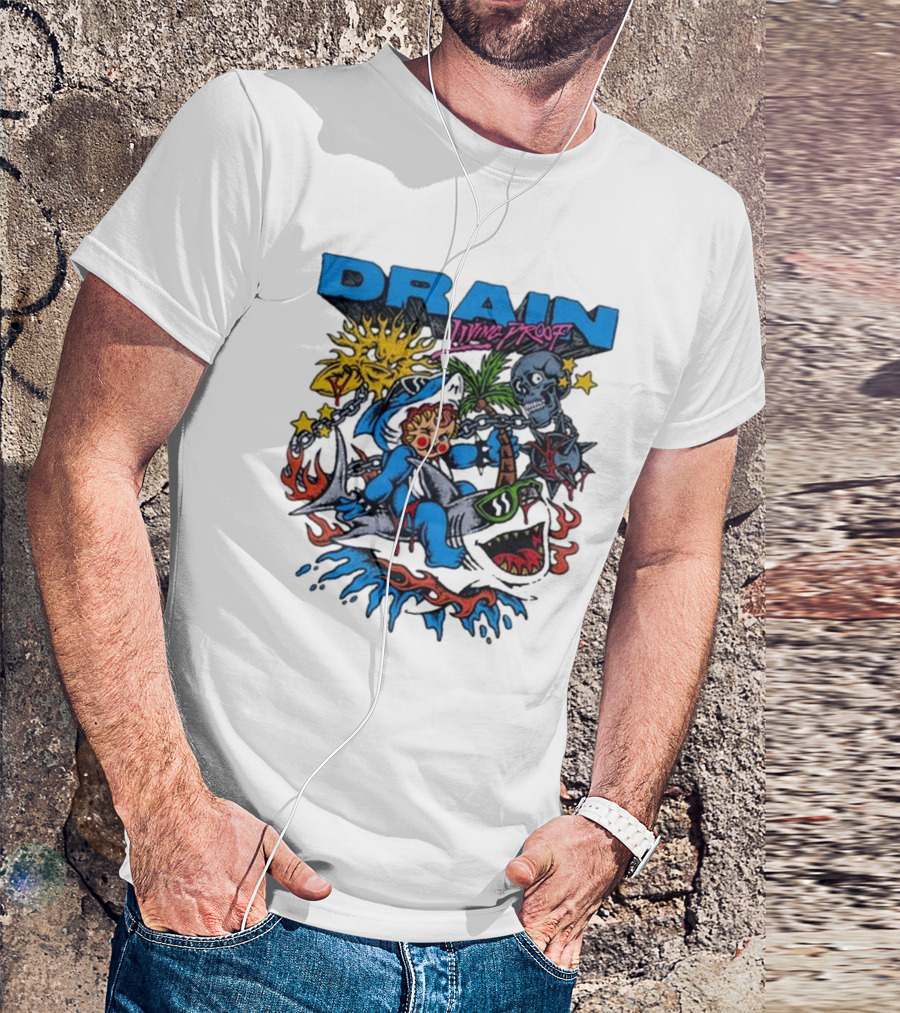DRAIN Living Proof Chain-Wrapped Shark With Skeleton And Sunburst T-Shirt