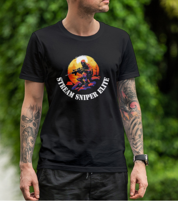 STREAM SNIPER ELITE Sniper Silhouette Warrior In Sunset Background T-Shirt