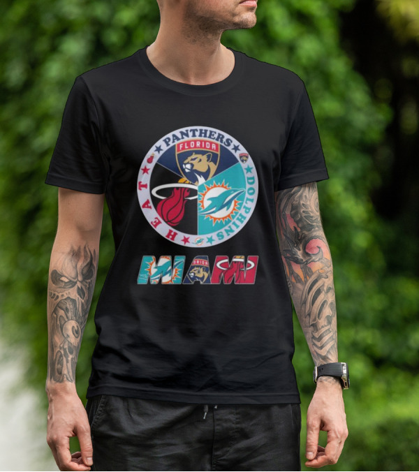 Miami Dolphins Florida Panthers Miami Heat Sports Team Logo Circle MIAMI T-Shirt