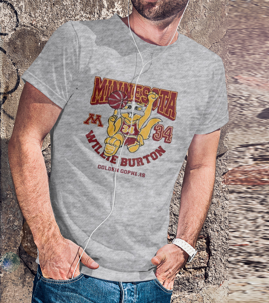 Minnesota 34 Willie Burton Golden Gophers Basketball T-Shirt
