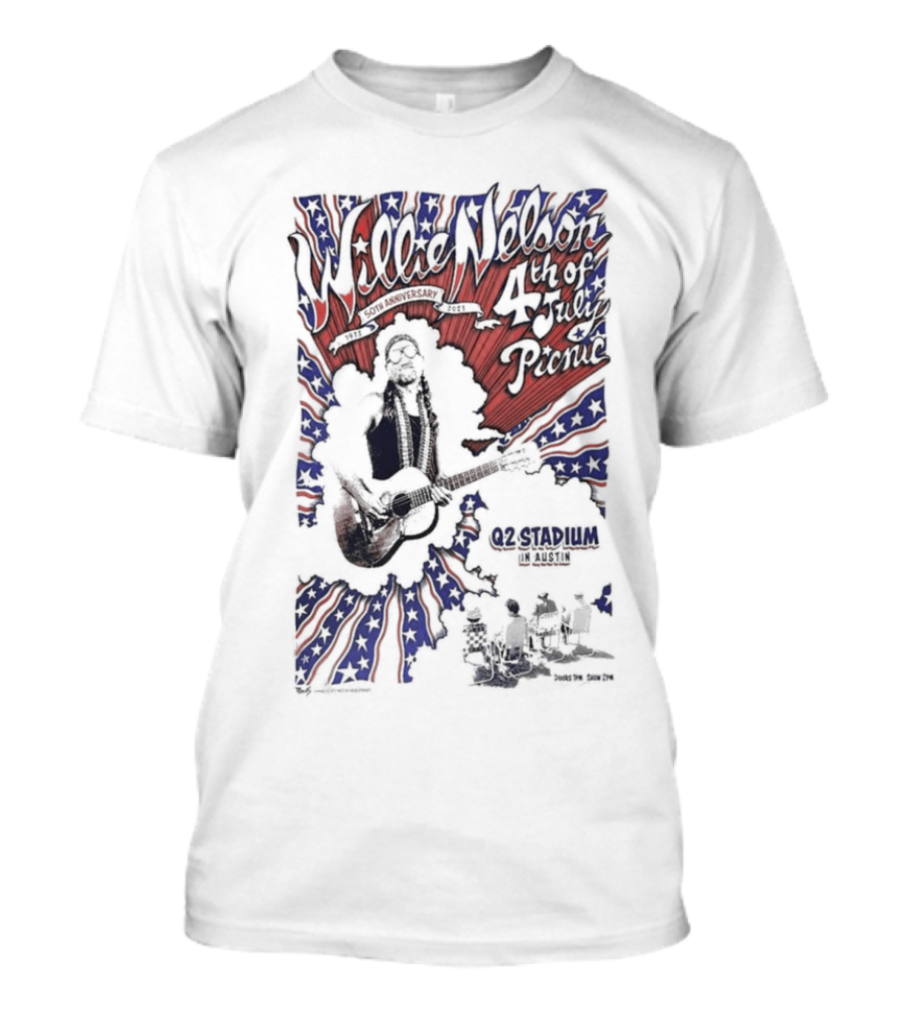 Willie Nelson 4th Of July Picnic Q2 Stadium Austin 50th Anniversary T-Shirt