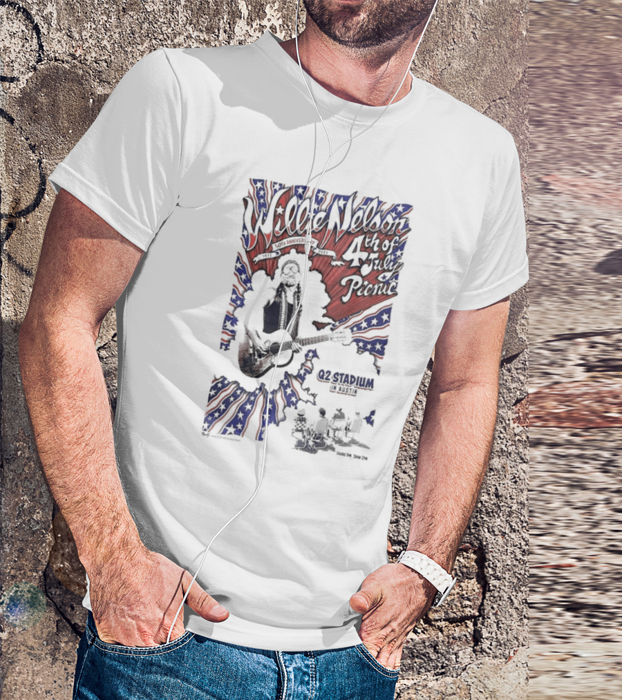 Willie Nelson 4th Of July Picnic Q2 Stadium Austin 50th Anniversary T-Shirt