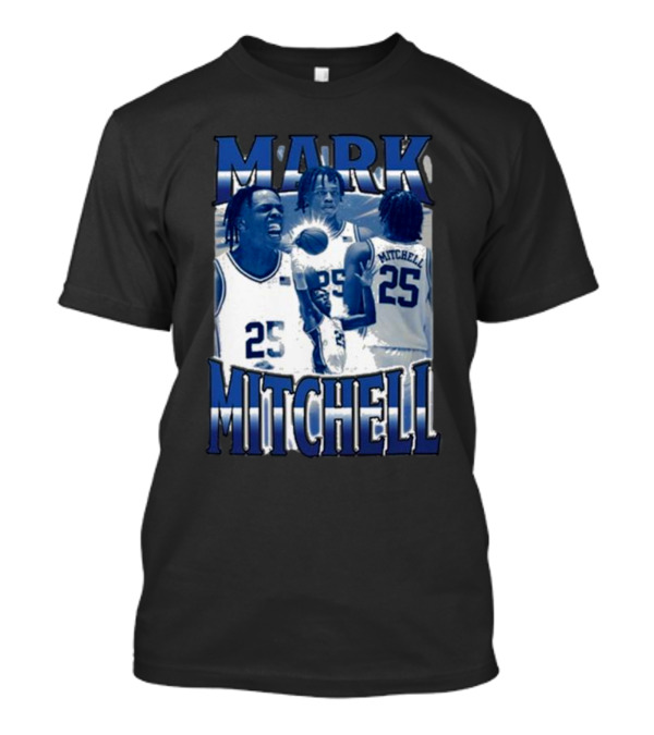 Mark Mitchell 25 Basketball Collage Blue And White T-Shirt