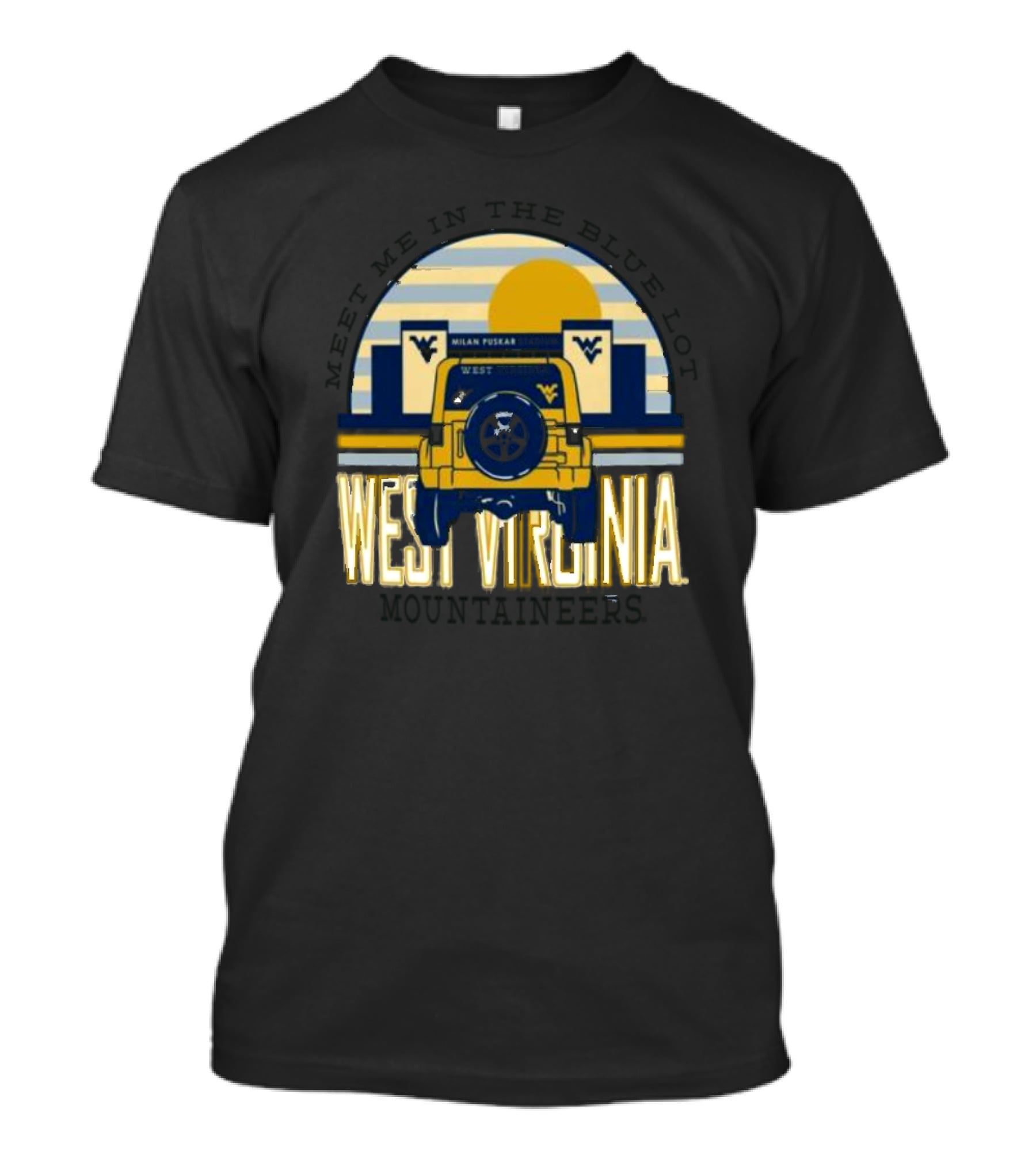 West Virginia Mountaineers Meet Me In The Blue Lot Milan Puskar Stadium Jeep T-Shirt