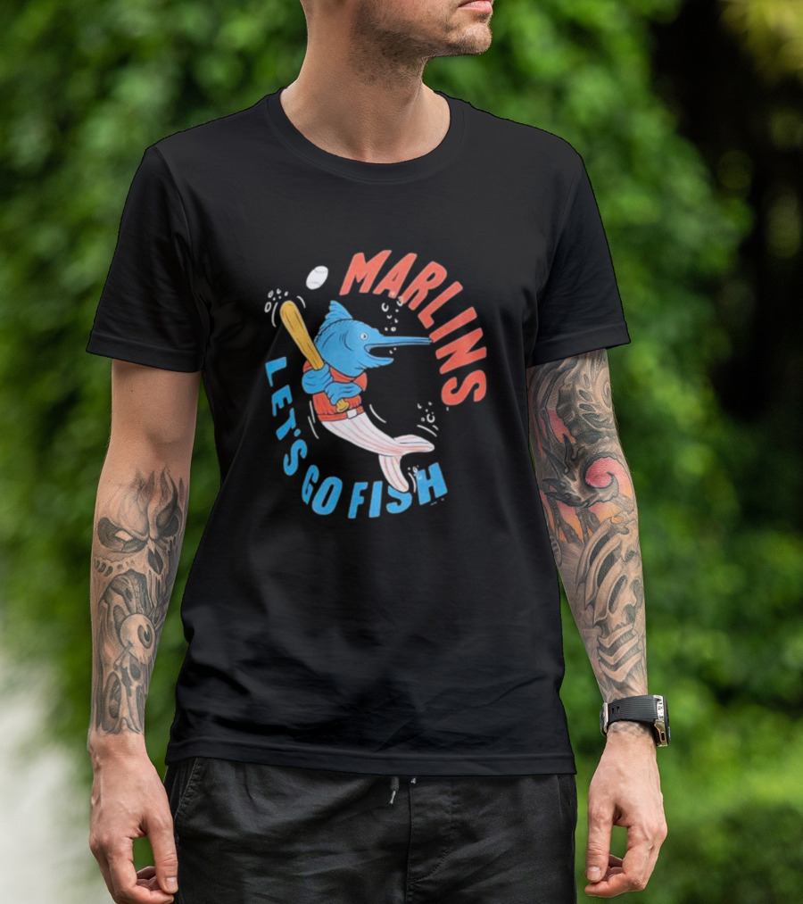 Miami Marlins Let’s Go Fish Tri-Blend Homage Doodle Collection T-Shirt
