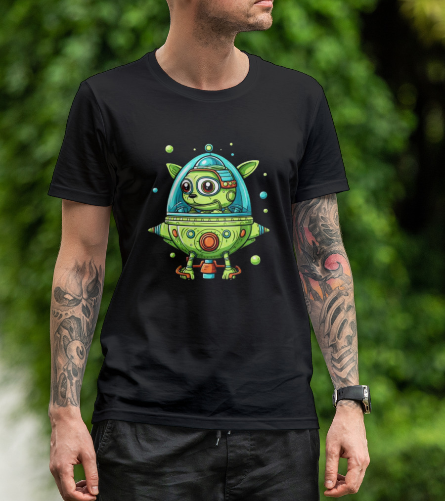 Whiz Flying The Dog Bowl UFO Spaceship Adventure T-Shirt