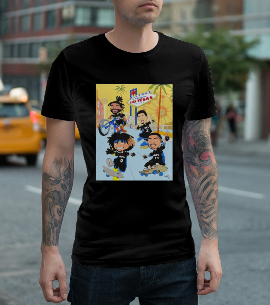 Woogity Welcome Las Vegas Nevada OPL 0 2 72 Animation Characters on Skateboards and Bikes T-Shirt