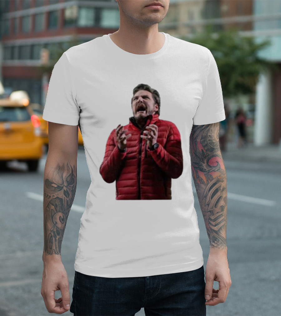 Pedro Pascal Moment In The Bubble Red Jacket Reaction T-Shirt